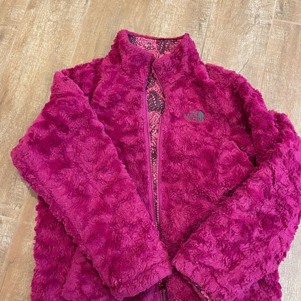 The North Face Cute reversible coat. kids 14/16 LG sides:butterfly/long fleece - Picture 3 of 8